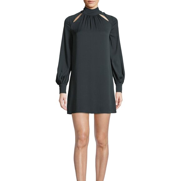 Milly NWT ‘Sherrie’ Mock Neck Long Sleeve Silk Mini Dress in Gray Size 2 - Picture 1 of 2